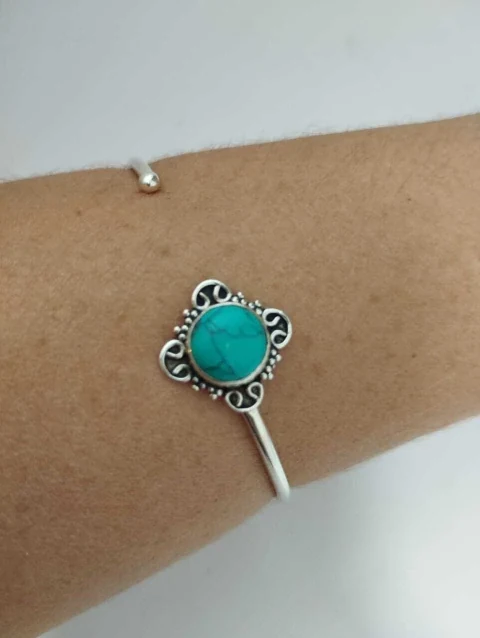 Bracelete Indiano com Pedra Natural Turquesa