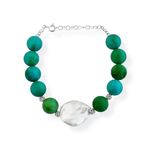 Pulseira Turquesa Zian com Pérola Biwa — 16 cm